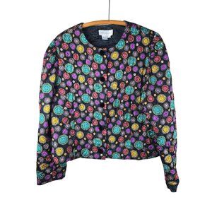 Vintage Silk Studio Quilted Jacket Womens Size 20 Multicolor Geometric Pattern